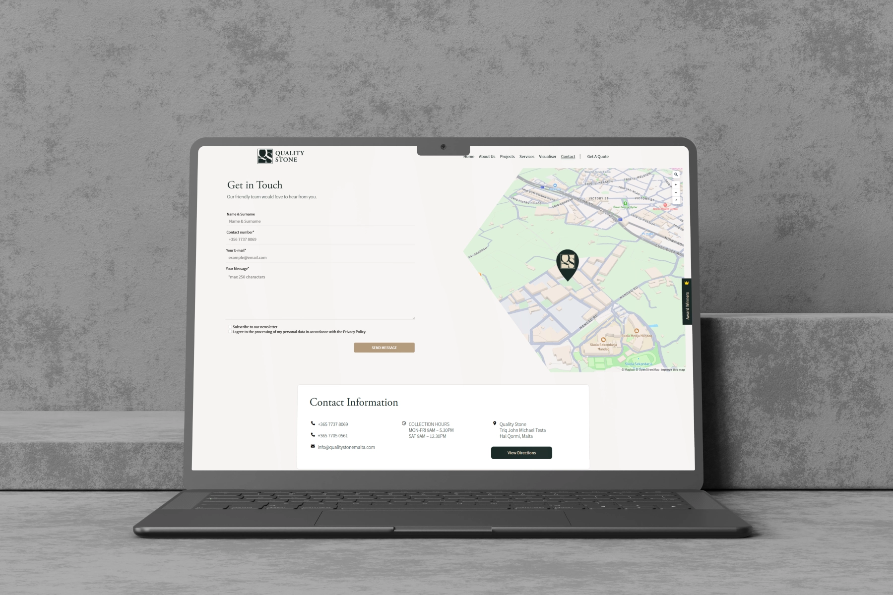 Quality Stone premium website with interactive Kitchen Visualiser and custom quote builder