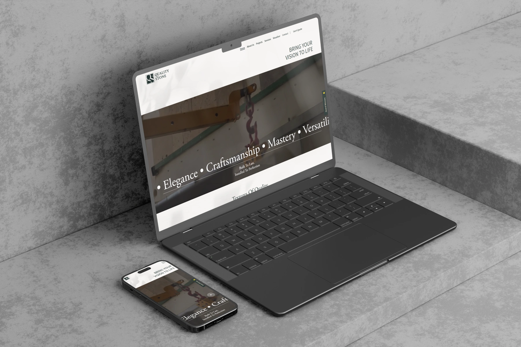 Quality Stone premium website with interactive Kitchen Visualiser and custom quote builder