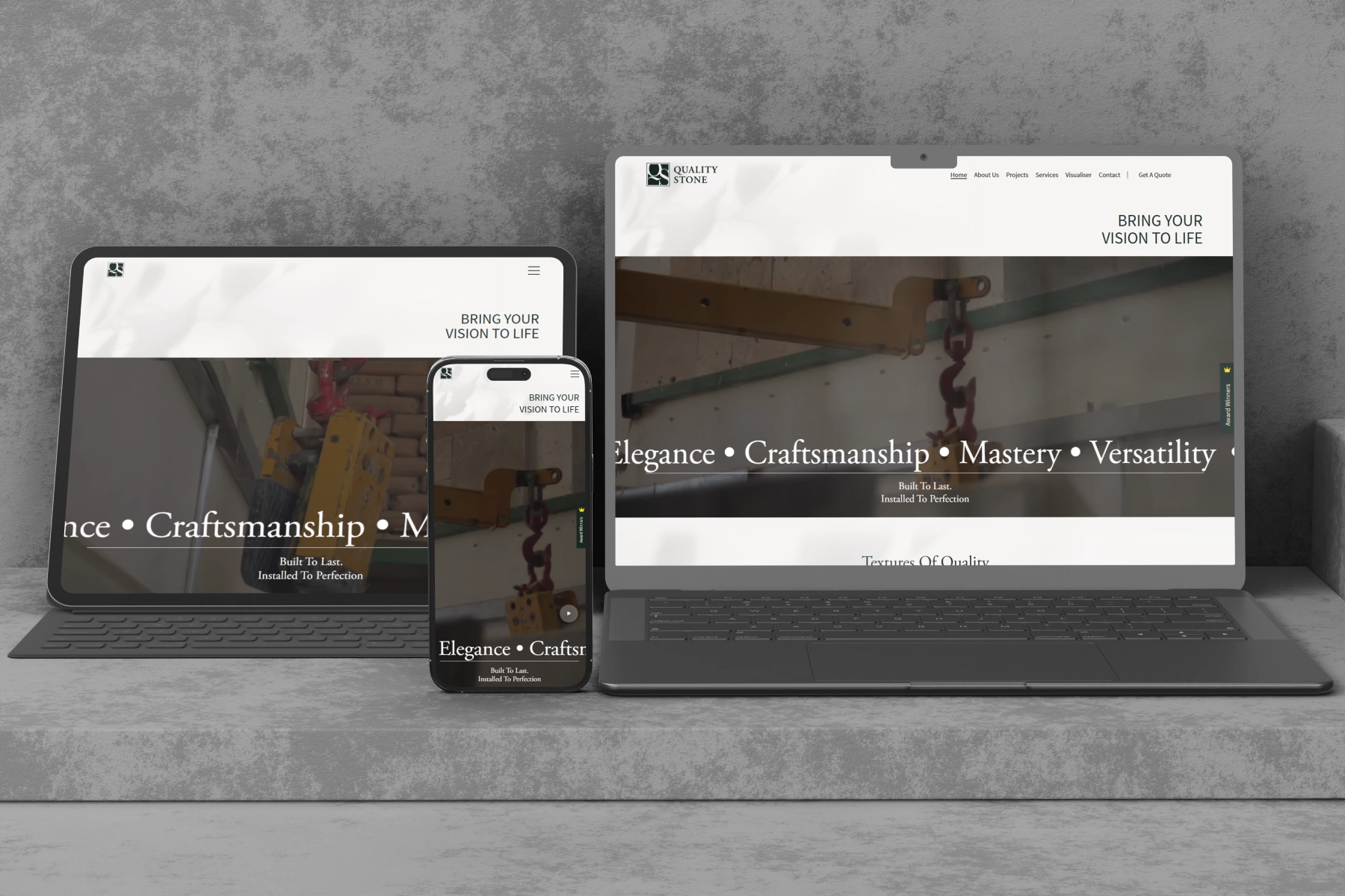 Quality Stone premium website with interactive Kitchen Visualiser and custom quote builder