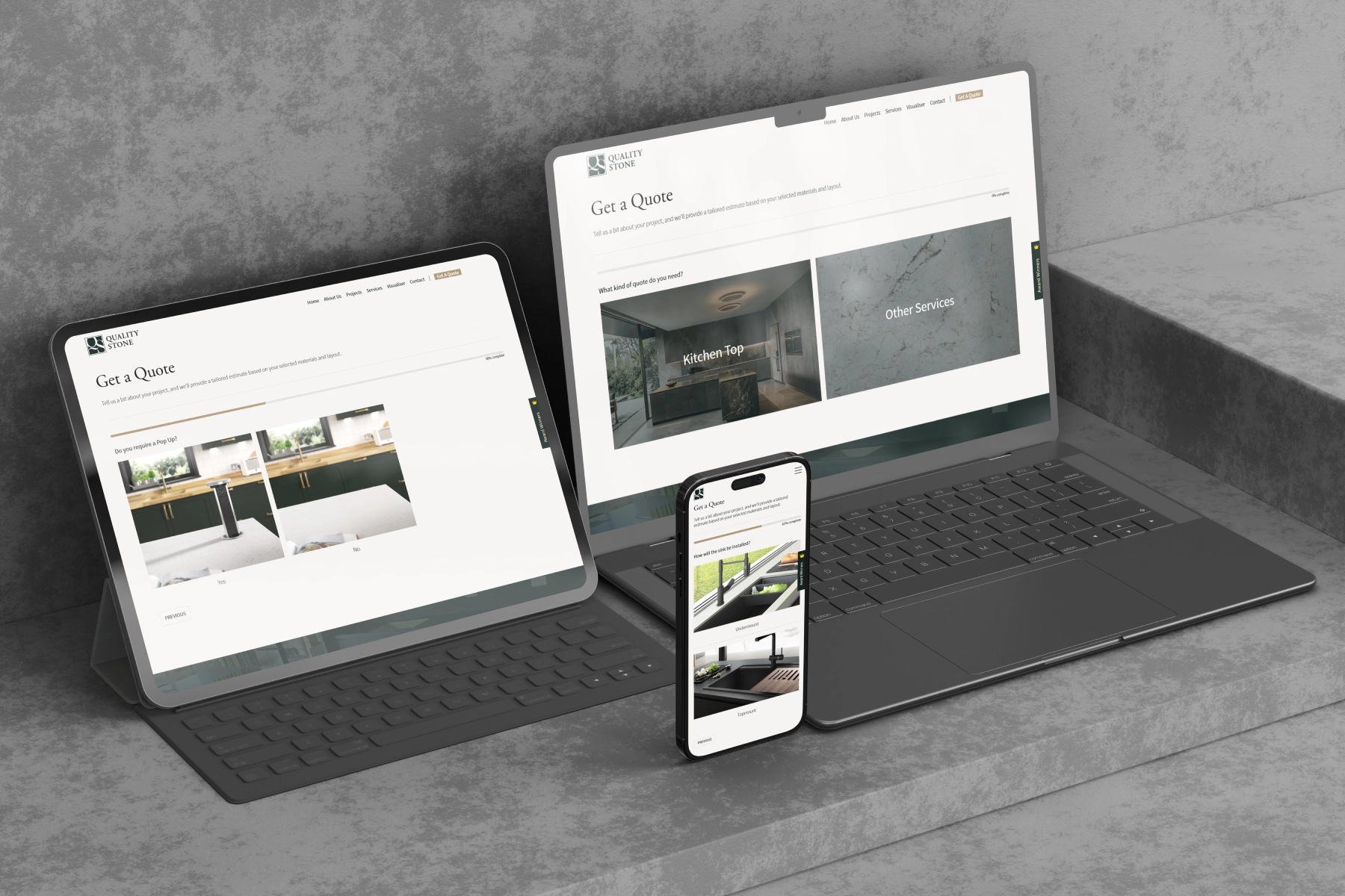 Quality Stone premium website with interactive Kitchen Visualiser and custom quote builder