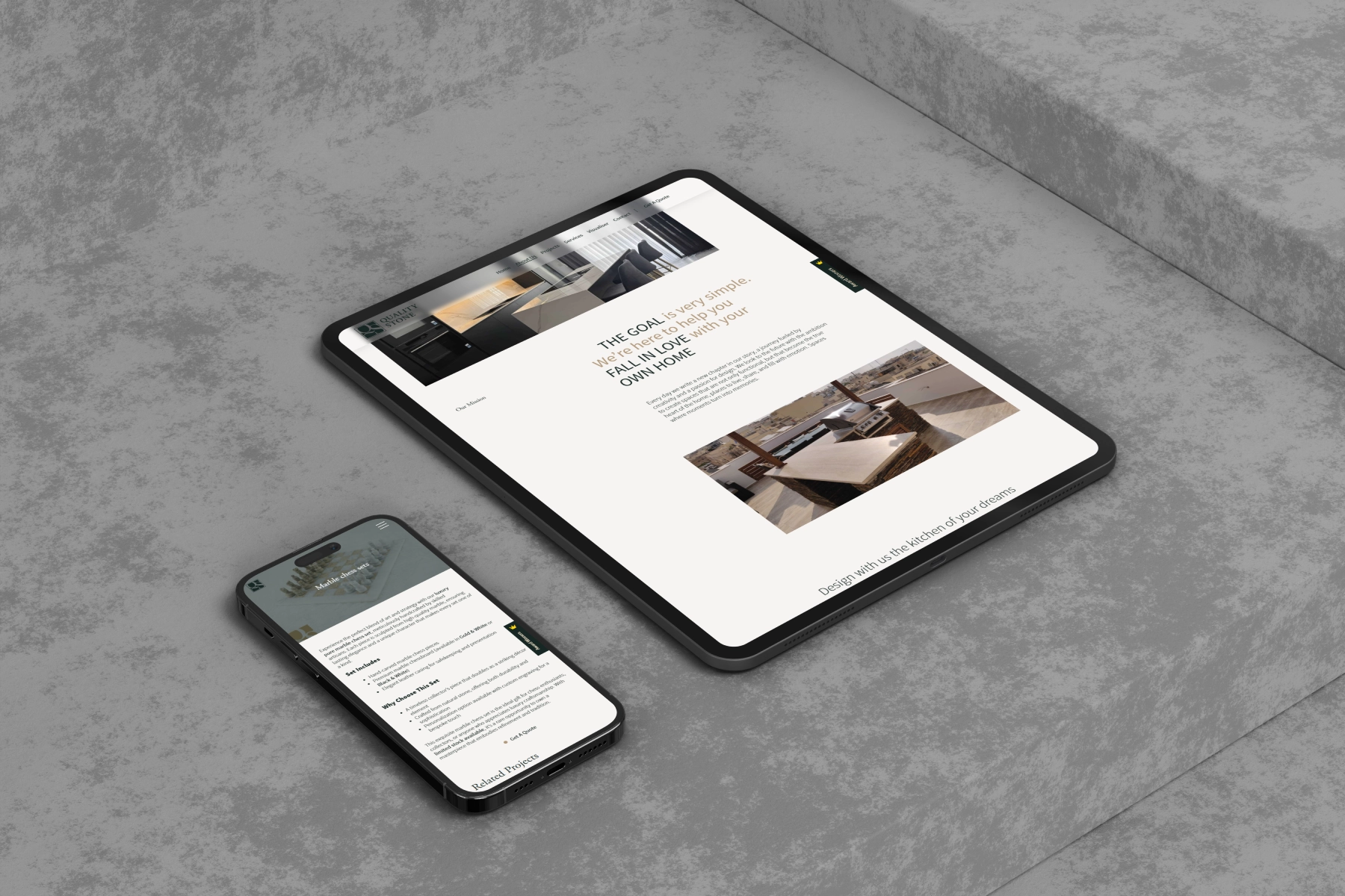 Quality Stone premium website with interactive Kitchen Visualiser and custom quote builder